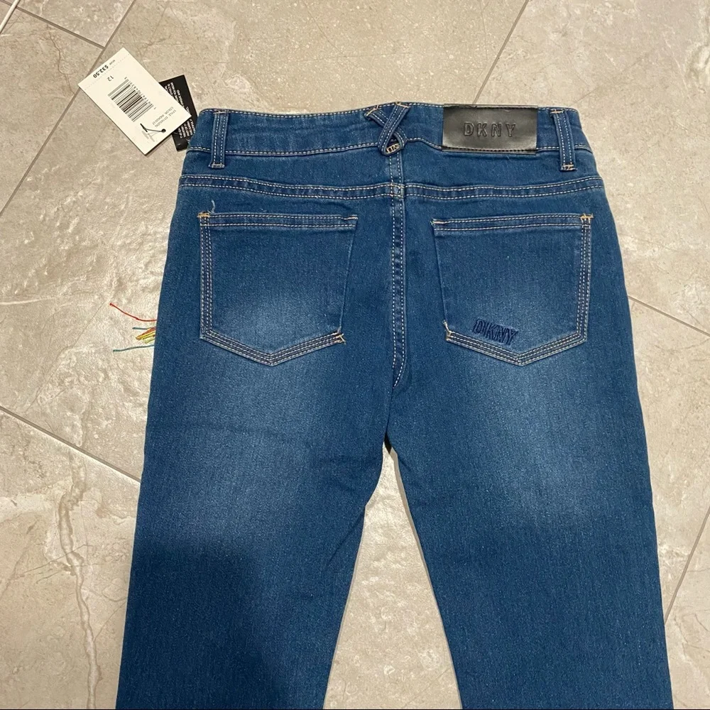NWT Kids DKNY Girls Dark Wash Blue Skinny Denim Jeans Size 14 XL